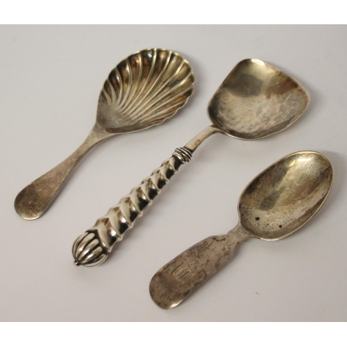 477 - A collection of three Georgian and later silver caddy spoons