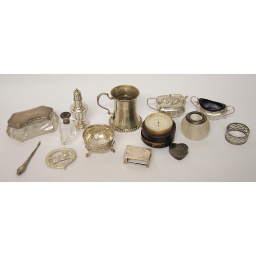 480 - A large collection of small silver ware, to include Christening tankard, dressing table jars, salt c... 