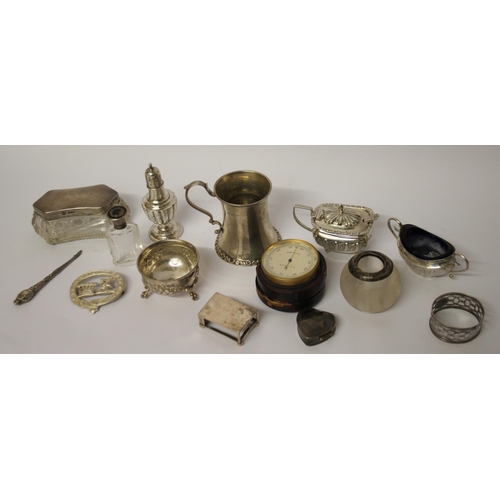 480 - A large collection of small silver ware, to include Christening tankard, dressing table jars, salt c... 