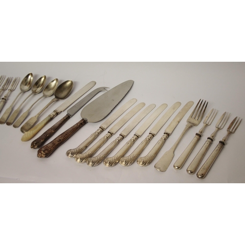 492 - Georgian dessert spoons, assorted silver handled cutlery - a lot.