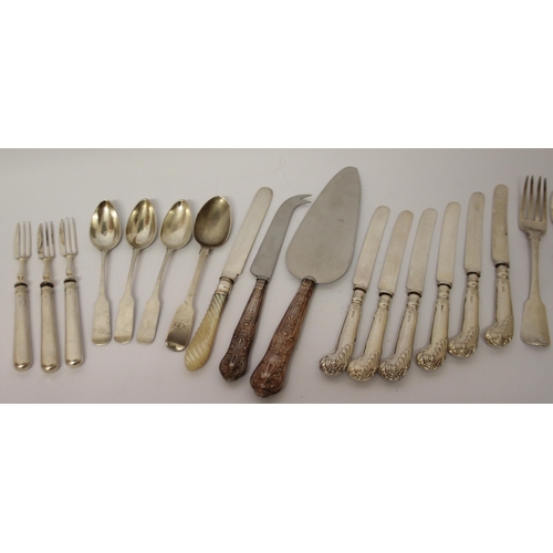 492 - Georgian dessert spoons, assorted silver handled cutlery - a lot.