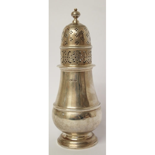 494 - A large silver sugar caster, Sheffield 1930, 9.7 troy ounces, 21 cms tall.