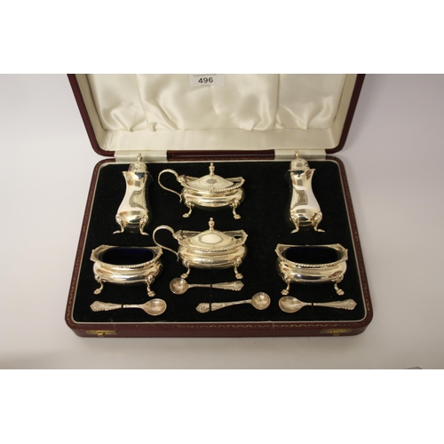 496 - Garrard & Co - a six piece silver cruet set in fitted case. Birmingham 1964.