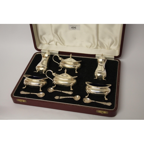 496 - Garrard & Co - a six piece silver cruet set in fitted case. Birmingham 1964.