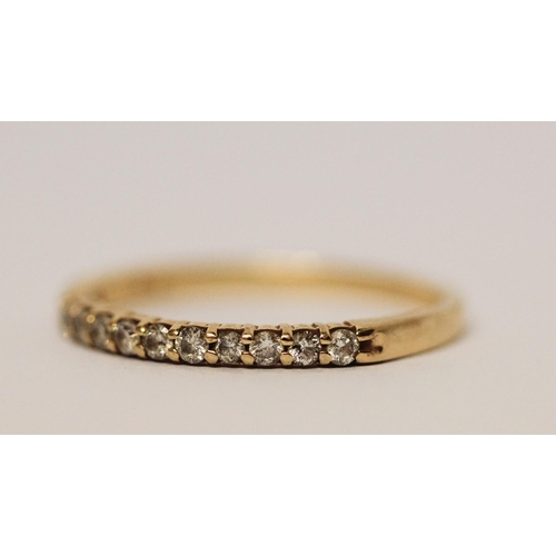 583 - 14ct yellow gold half hoop diamond set eternity ring, marked 14K. Ring size N