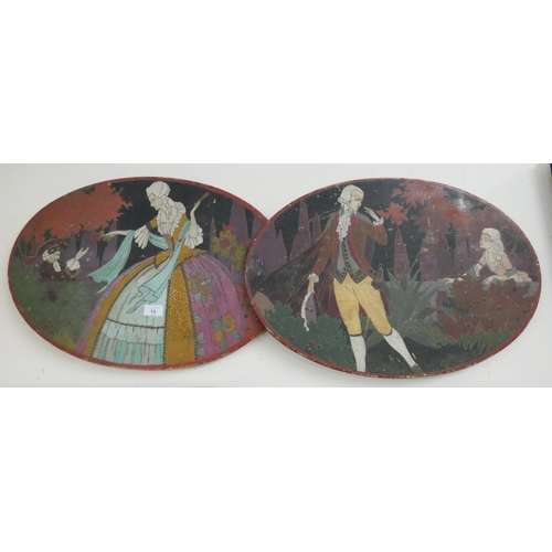 45 - A pair of oval wooden panel pictures of Regency lady and gent