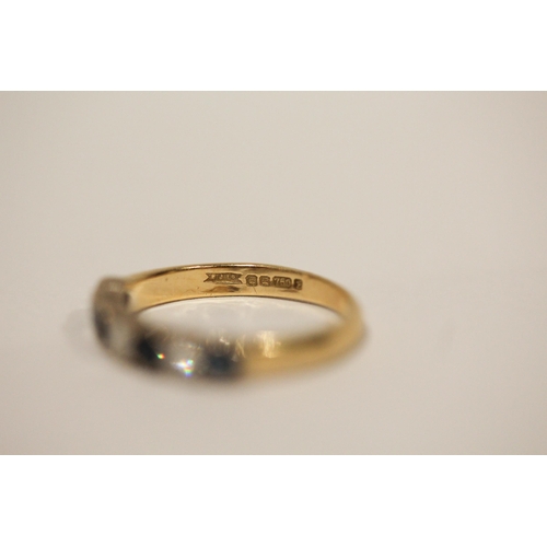 614 - Modern 18ct yellow gold sapphire and diamond half hoop eternity ring. Ring size J