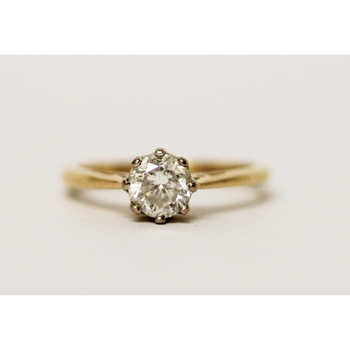 621 - A solitaire diamond engagement ring, set with a brilliant cut diamond of three quarters of a carat, ... 