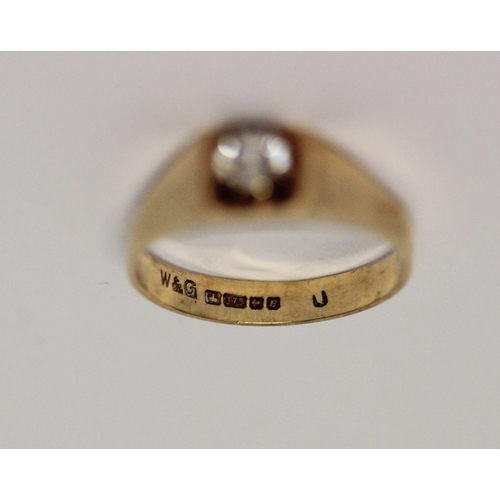 648 - A signet style ring set with a white stone, hallmarked 9ct gold, ring size M 2.1 grams