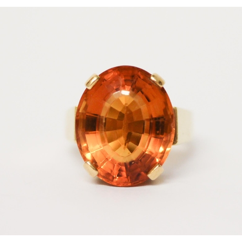 684 - Large fire opal statement dress ring on 18ct yellow gold band, ring size R, gross weight 13.5gms