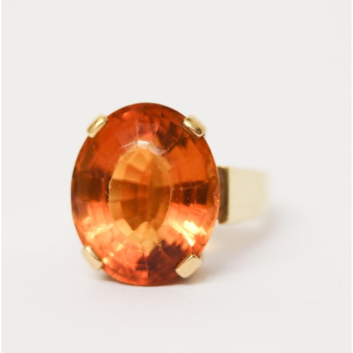 684 - Large fire opal statement dress ring on 18ct yellow gold band, ring size R, gross weight 13.5gms