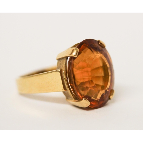 684 - Large fire opal statement dress ring on 18ct yellow gold band, ring size R, gross weight 13.5gms