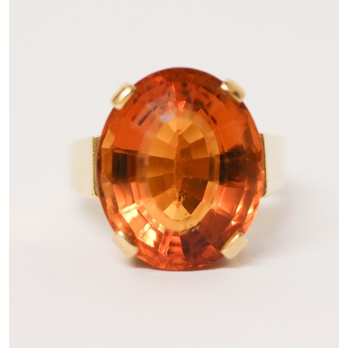 684 - Large fire opal statement dress ring on 18ct yellow gold band, ring size R, gross weight 13.5gms