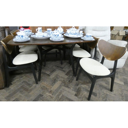 100 - GPlan Librenza drop leaf dining table and six matching chairs with curved backs