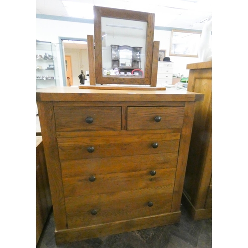 3 - Modern golden oak chest of two short and three long drawers with matching free standing swing toilet... 