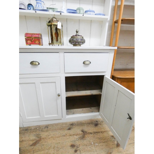 30 - Victorian white painted pine dresser, base with  two drawers with cupboard doors under, 48 