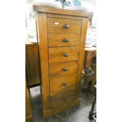 4 - Modern golden oak chunky tallboy chest of six drawers