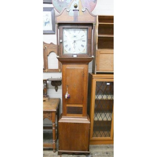 44 - Country oak and mahogany cased 30 hour long case clock with painted dial