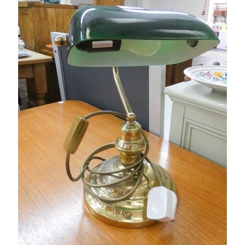 56 - Brass bankers lamp with green glass shade