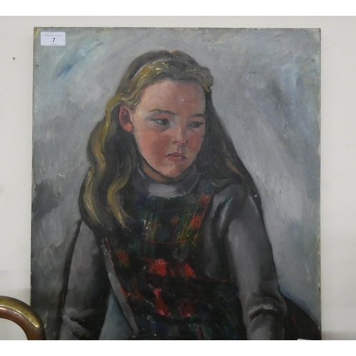 7 - A contemporary oil on board of sunflowers signed Hilda Dearle and another unframed portrait