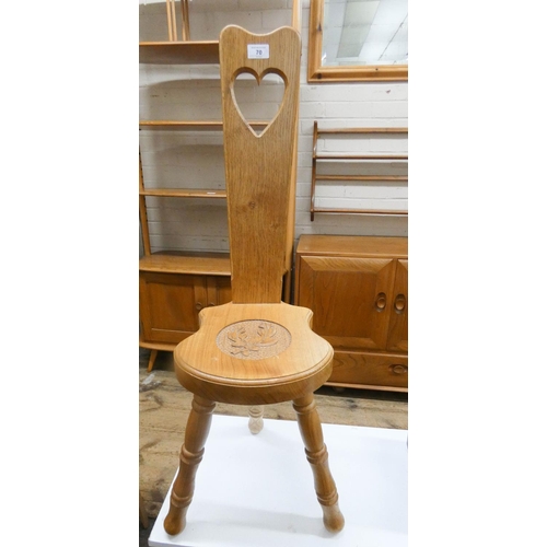 70 - Carved Welsh spinning chair with heart motif to the back and carved seat with acorn and oak leaf des... 