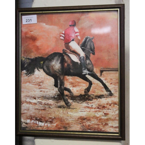 231 - Robert Foskitt, modern oil on canvas of an event horse, signed lower right, framed and glazed, image... 