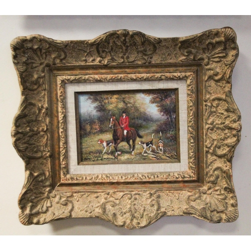 232 - Allan J Blackmoor - a contemporary oil on panel of a hunting scene in an ornate gilt frame, signed l... 