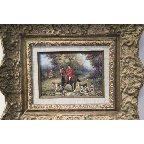 232 - Allan J Blackmoor - a contemporary oil on panel of a hunting scene in an ornate gilt frame, signed l... 