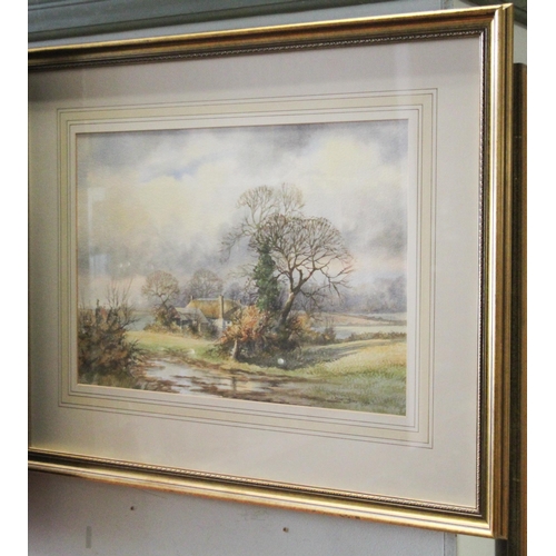 235 - Clive Pryke - A pair of watercolours depicting country cottages in autumnal scenes, both framed and ... 