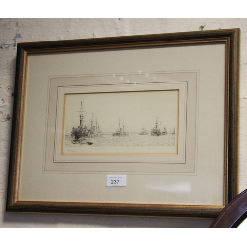 237 - W L Wyllie monochrome etching 'How the Fleet came to anchor', signed in pencil lower left, framed an... 