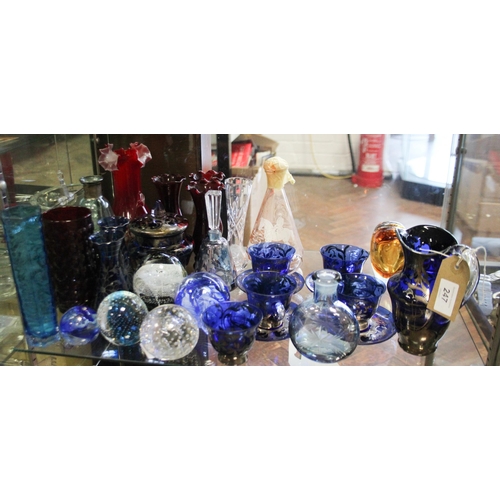 247 - Assorted coloured glassware, paperweights etc