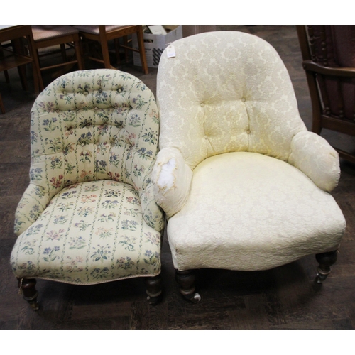 472 - Two late Victorian buttoned tub shaped upholstered elbow chairs