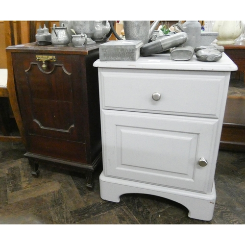 147 - A grey painted bedside cabinet and an Edwardian coal cabinet