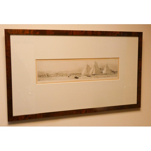 236 - W L Wyllie - A pair of framed monochrome etchings, 'Ryde Week - Yacht Racing in Solent' and 'Plymout... 