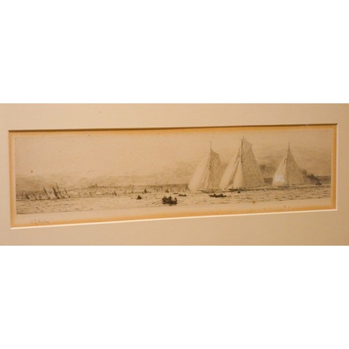 236 - W L Wyllie - A pair of framed monochrome etchings, 'Ryde Week - Yacht Racing in Solent' and 'Plymout... 