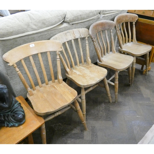 136 - Four old slat back farmer style Windsor chairs