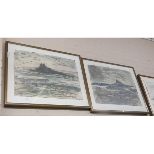 170 - A pair of modern watercolours of Castle on rock scenes, signed Michael O'Donnell 1990, image size ap... 