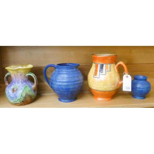 172 - Three various Art pottery jugs and a small vase