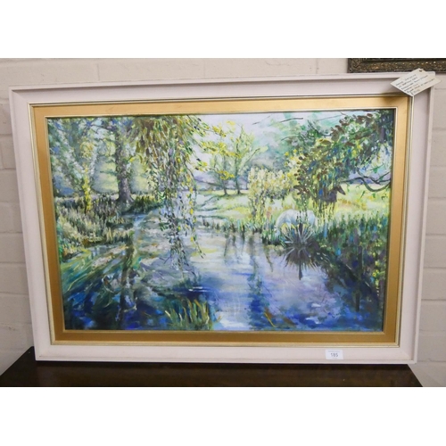 185 - A modern framed oil painting of a country river scene signed Vye Smith