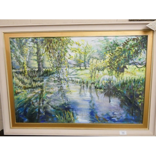 185 - A modern framed oil painting of a country river scene signed Vye Smith