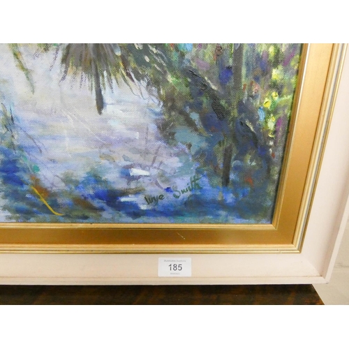 185 - A modern framed oil painting of a country river scene signed Vye Smith