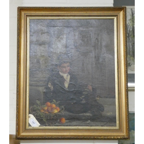 187 - Gilt framed oil painting of a fruit seller