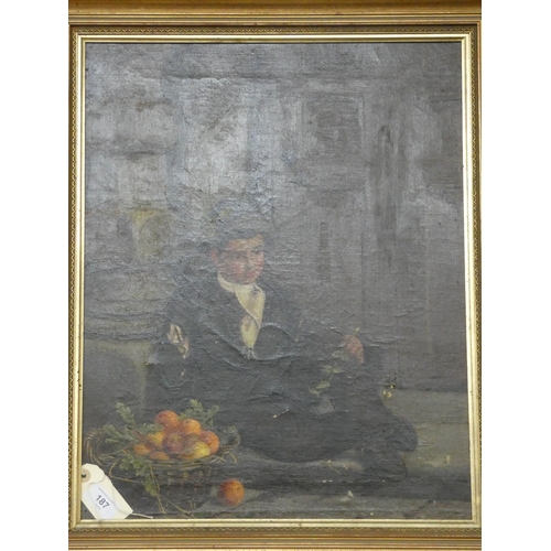 187 - Gilt framed oil painting of a fruit seller