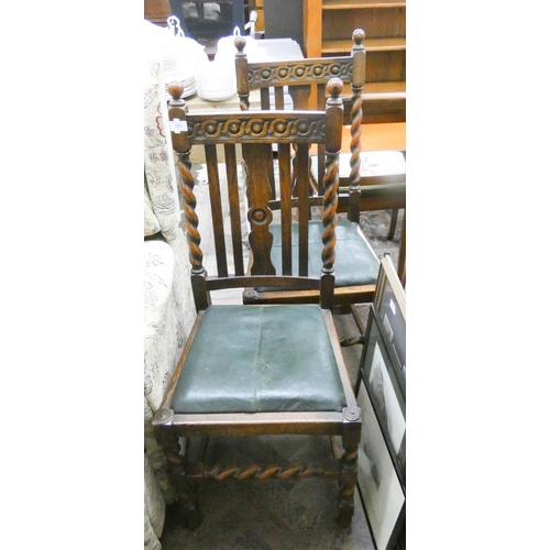 191 - A pair of oak dining chairs with barley twist frames