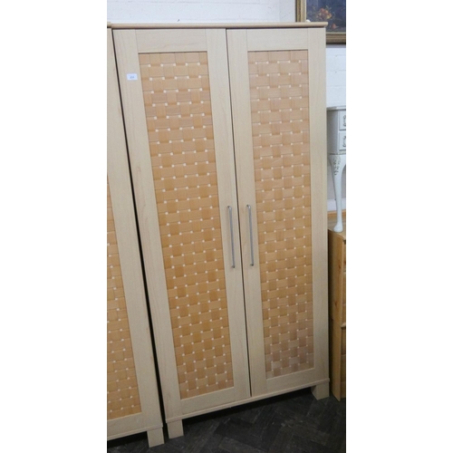 231 - A modern beech woven effect two door wardrobe, 3' wide