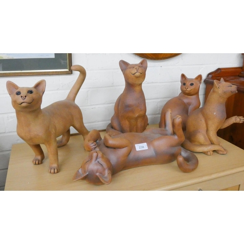 238 - Five various Suzie Marsh heavy terracotta cat ornaments