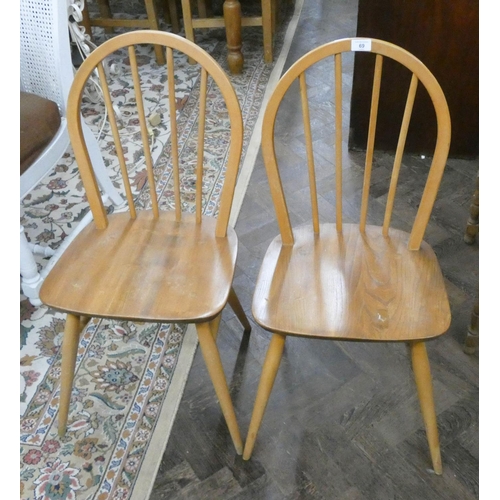 69 - Pair of Ercol pale elm stick back Windsor style dining chairs