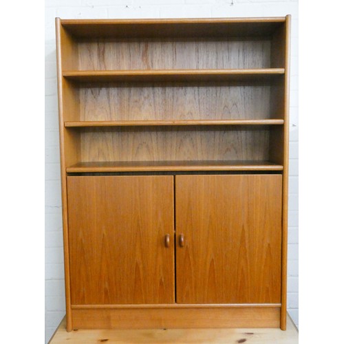 268 - A modern teak open bookcase with cupboards under, 3' wide