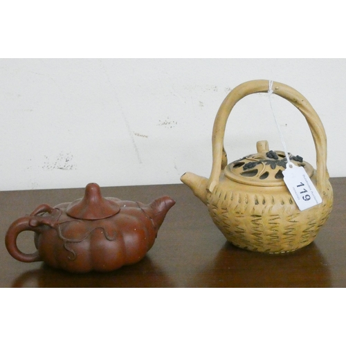 119 - Two miniature Chinese teapots