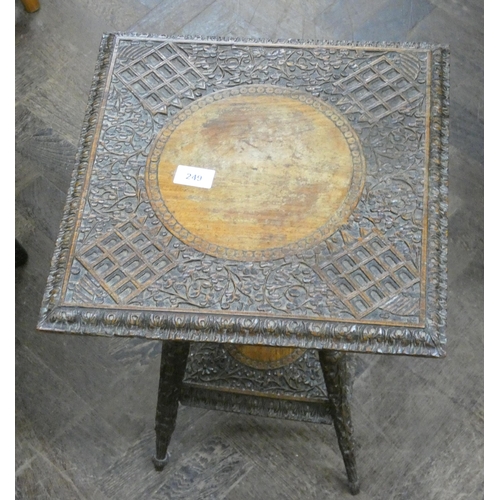 249 - A two tier square carved hardwood occasional table